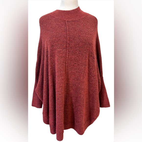 Size L LOFT Rich Maroon Poncho Sweater - Picture 1 of 4